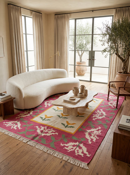 Rose Garden Medallion Abstract Pixelated Floral Pattern Flatweave rug
