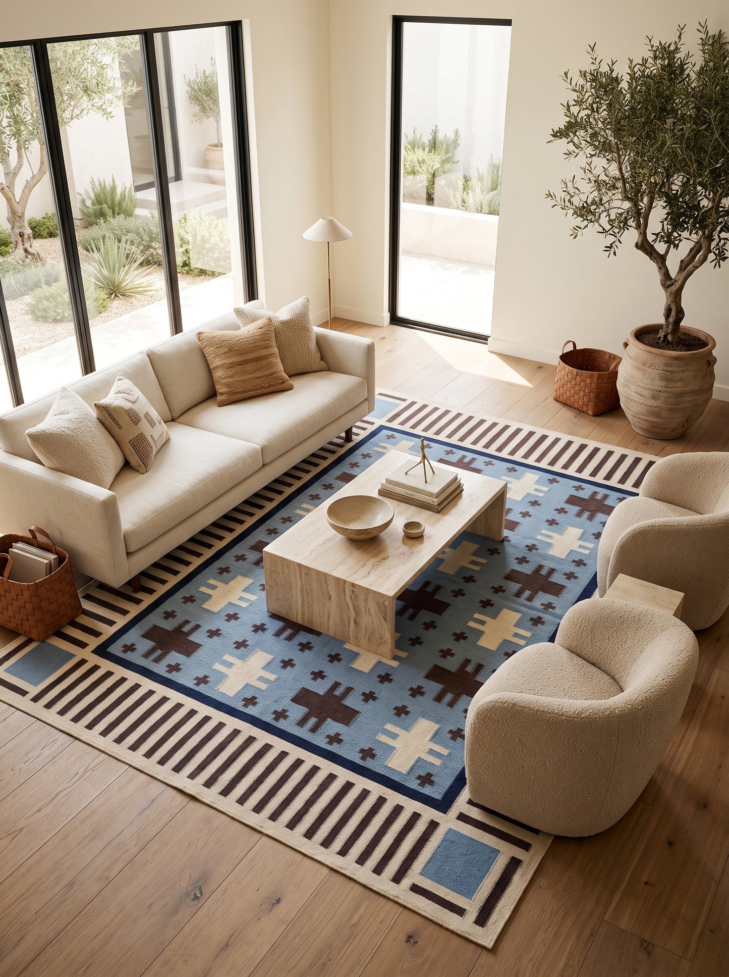 Southwestern Wool Cotton Flatweave Rug
