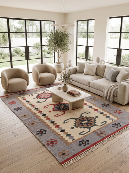 Slate Tribal Medallion Heritage Antique Rug