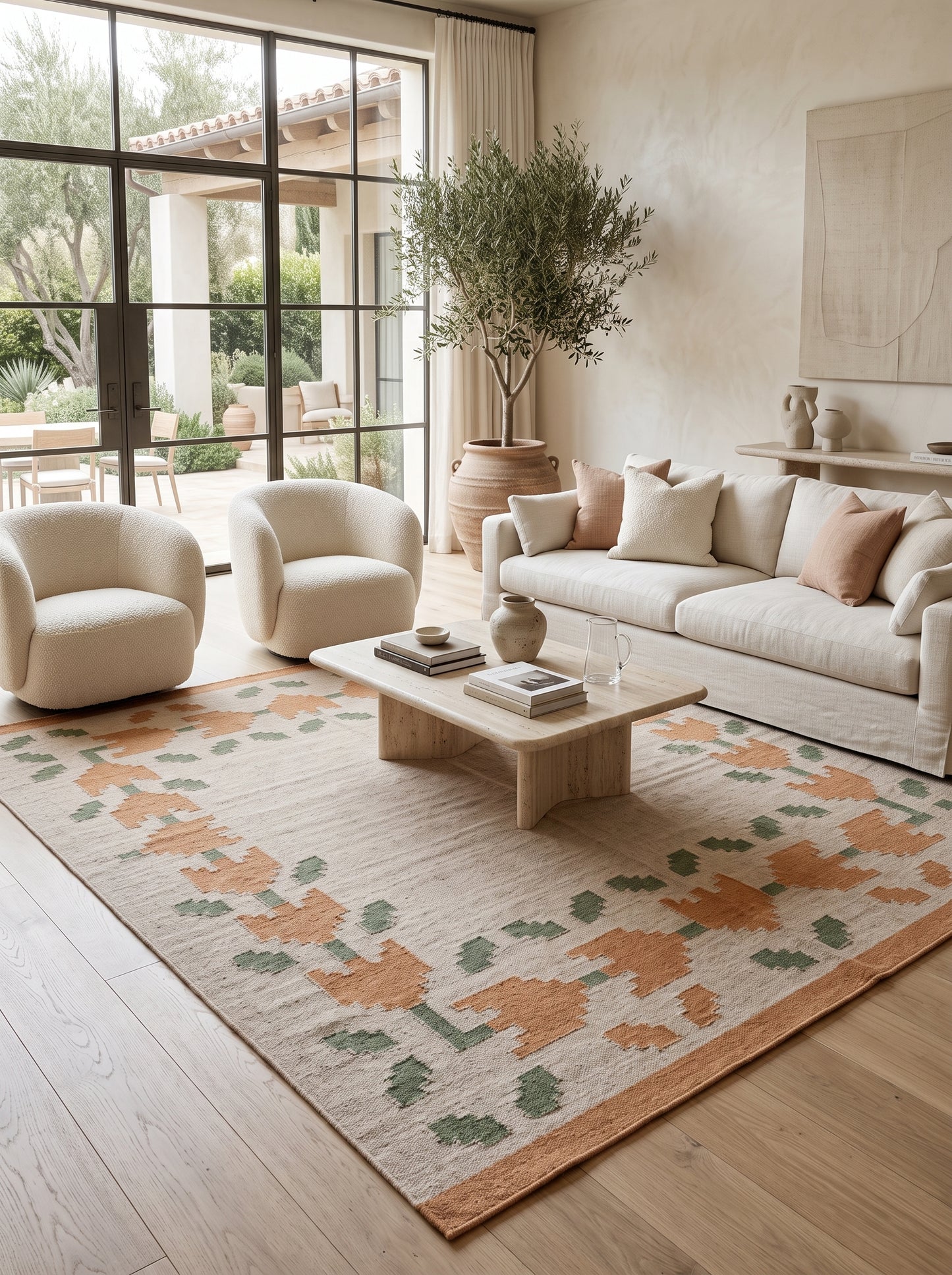 Oatmeal Terracotta Vine Geometric Kilim rug