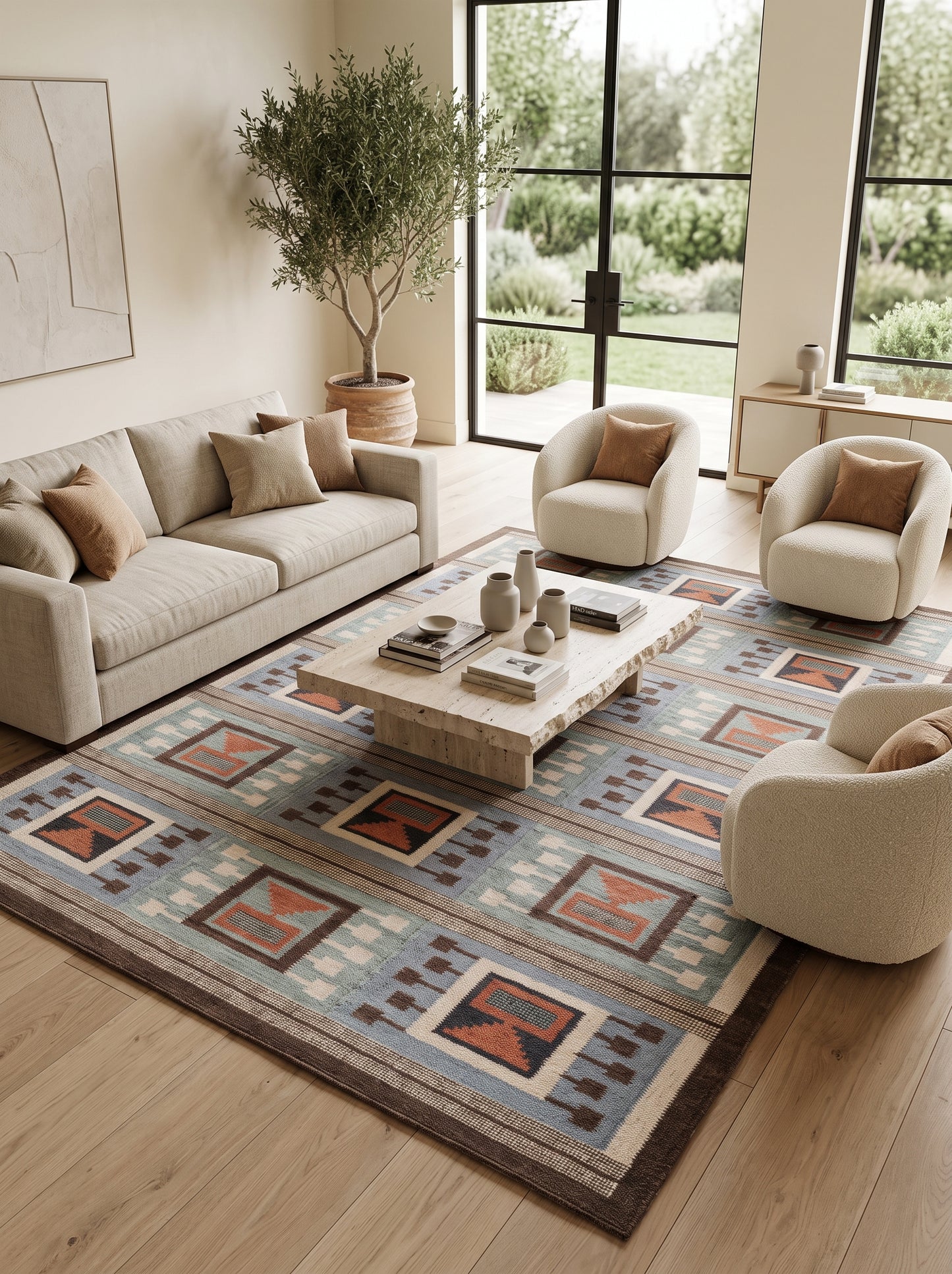 Southwestern Aztec Block Matrix wool rug