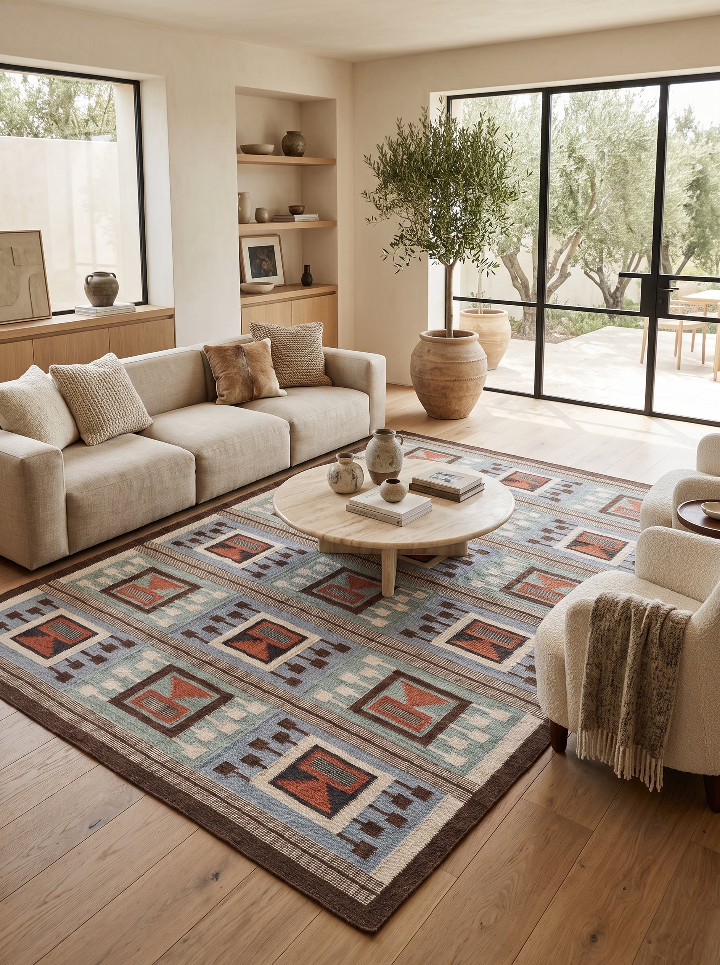 Southwestern Aztec Block Matrix wool rug