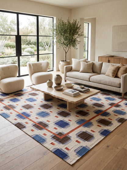 Rust Frame Pixel Handwoven Symmetrical Rug