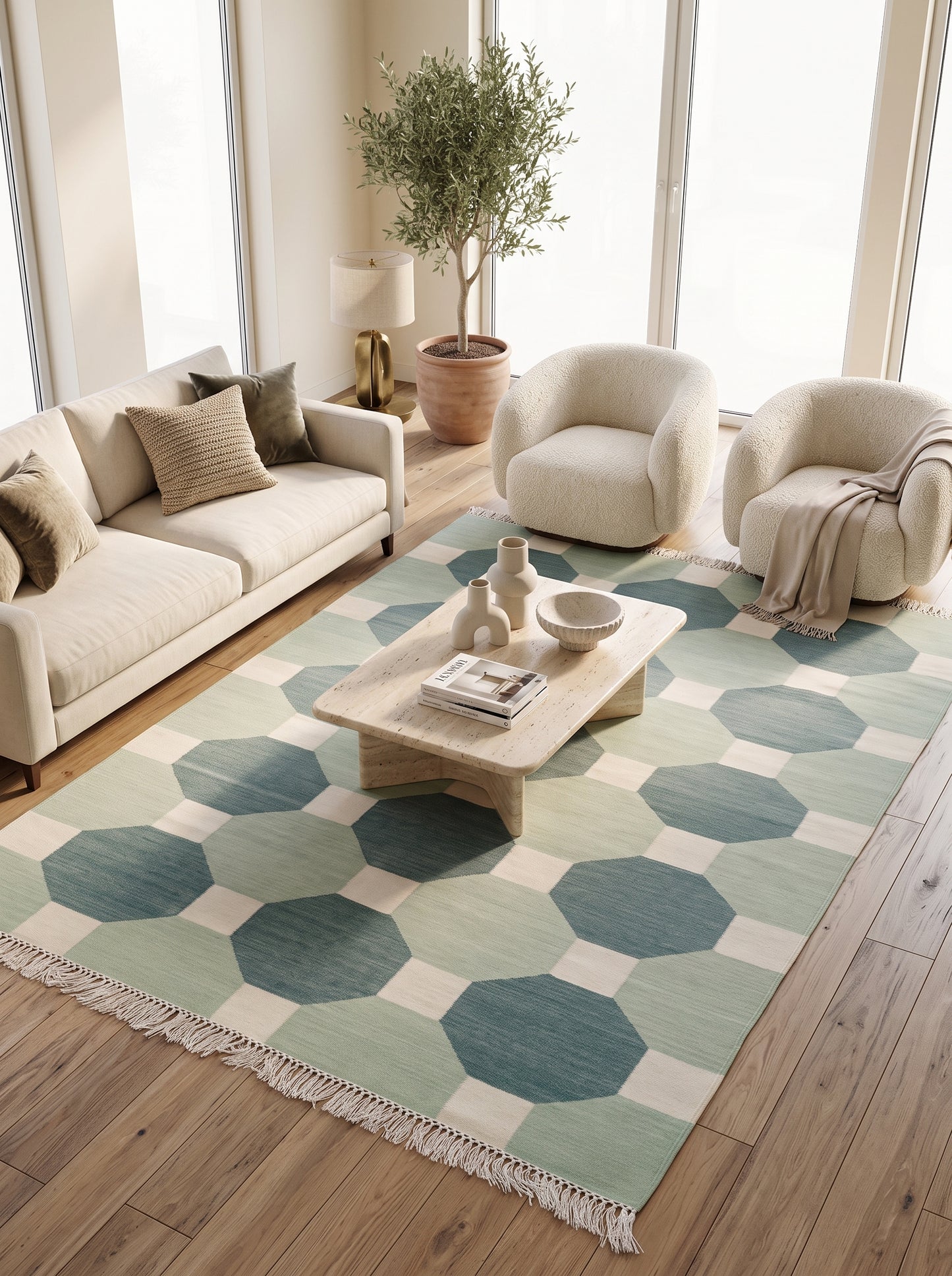 Sage & Mint Octagon cotton wool rug
