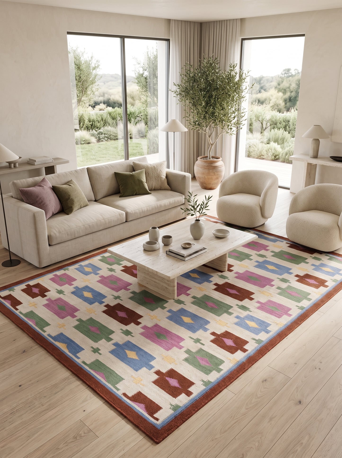 Tribal Earth Medallion Matrix Wool Cotton Dhurrie Rug