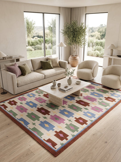Tribal Earth Medallion Matrix Wool Cotton Dhurrie Rug