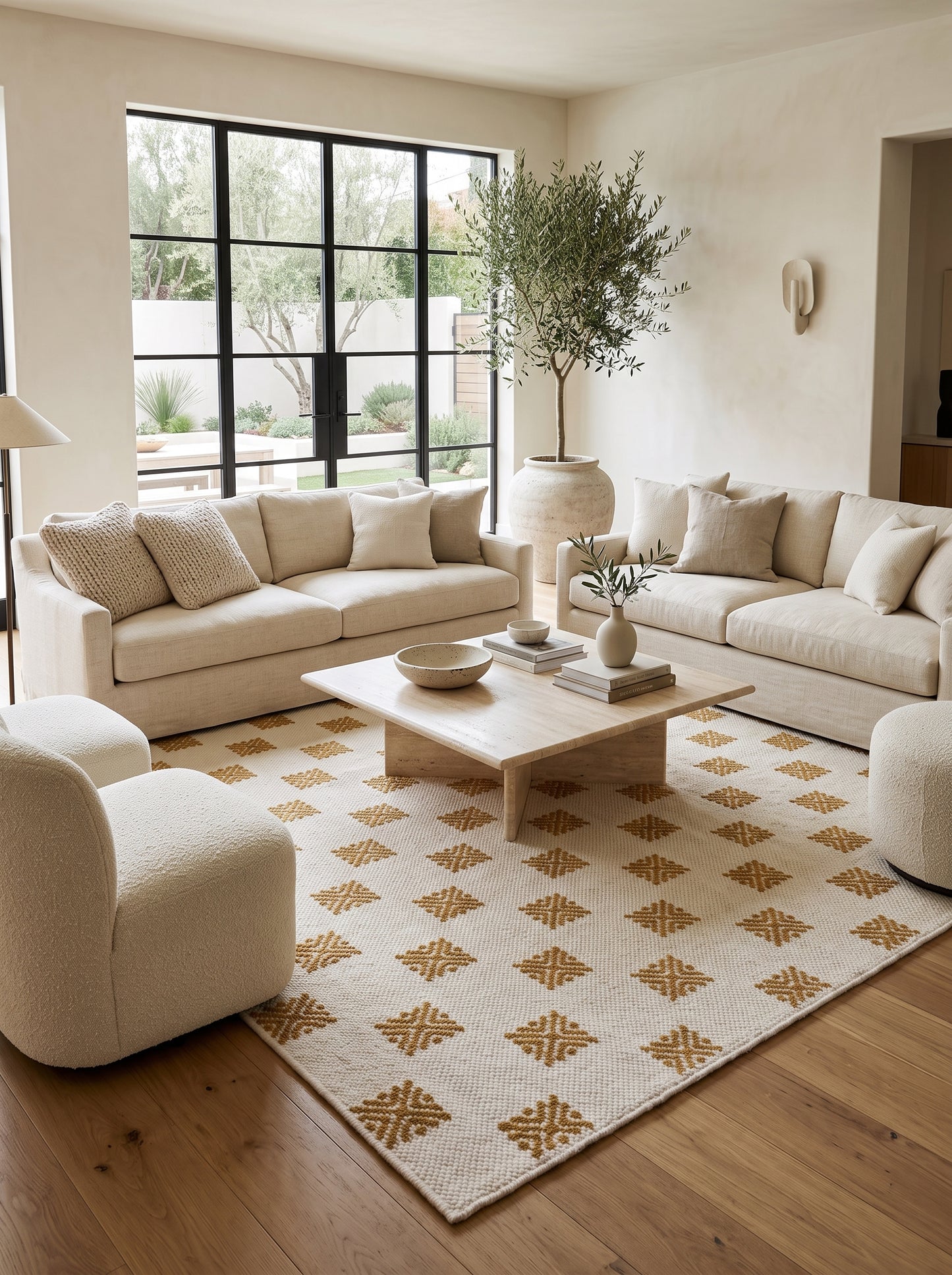 Mustard Pixel Starburst Geometric Rug
