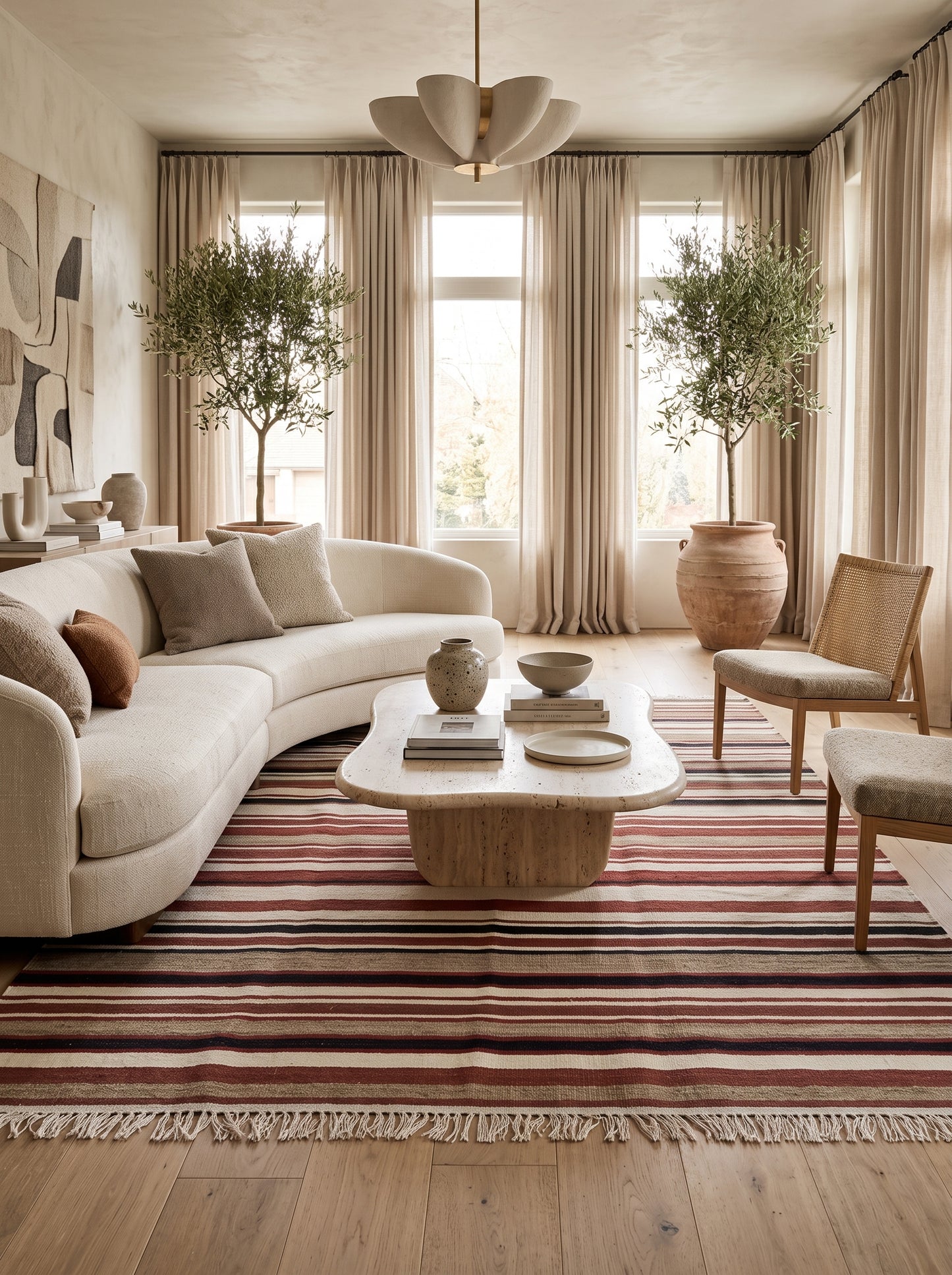 Handwoven Earth Tone Striped Cotton Wool Rug