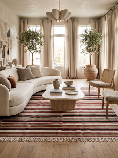 Handwoven Earth Tone Striped Cotton Wool Rug