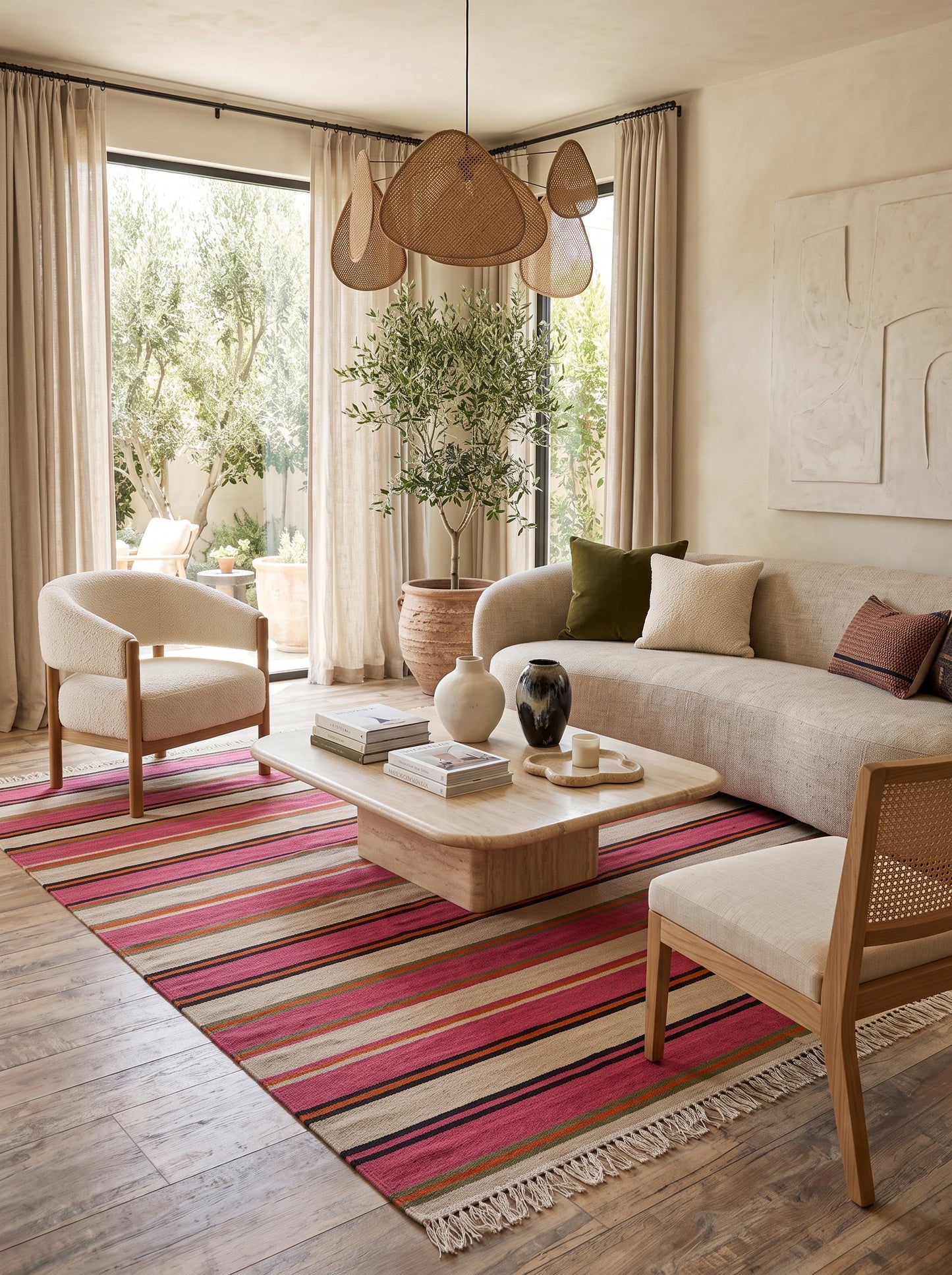 Artisan Handwoven Pink Stripe Rug