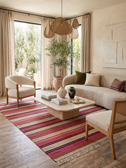 Artisan Handwoven Pink Stripe Rug