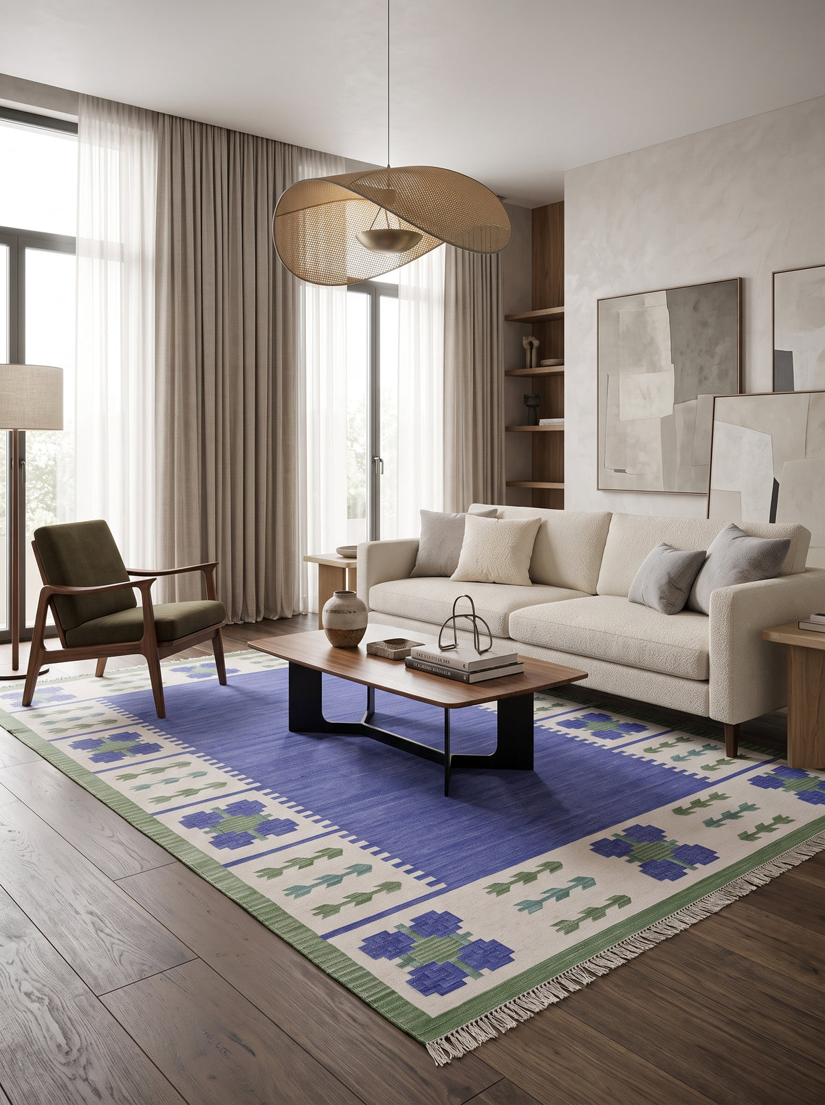 Vintage Style Indigo Cotton Rug