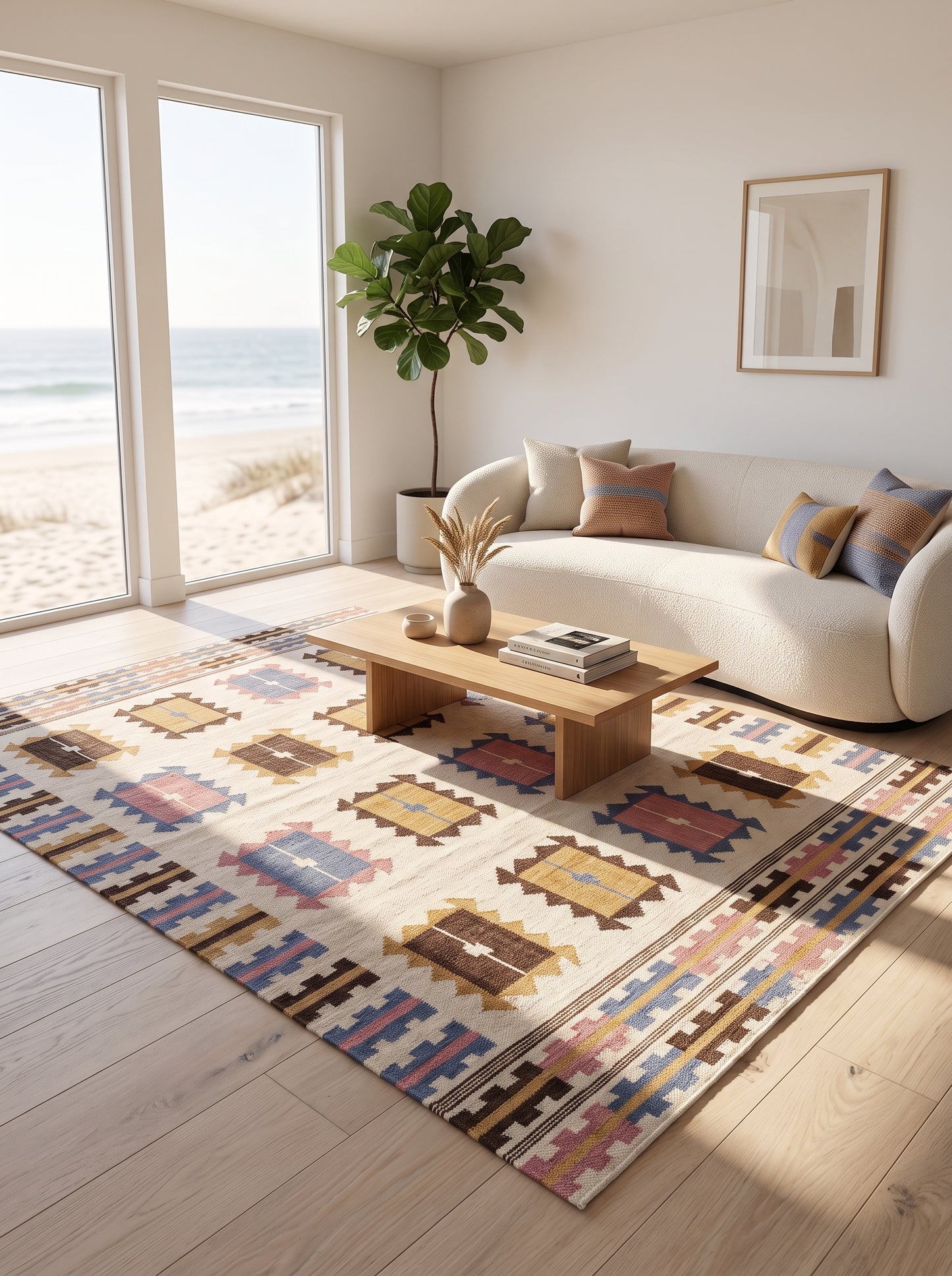 Nomadic Pastel Blocks Wool and Cotton Kilim Rug