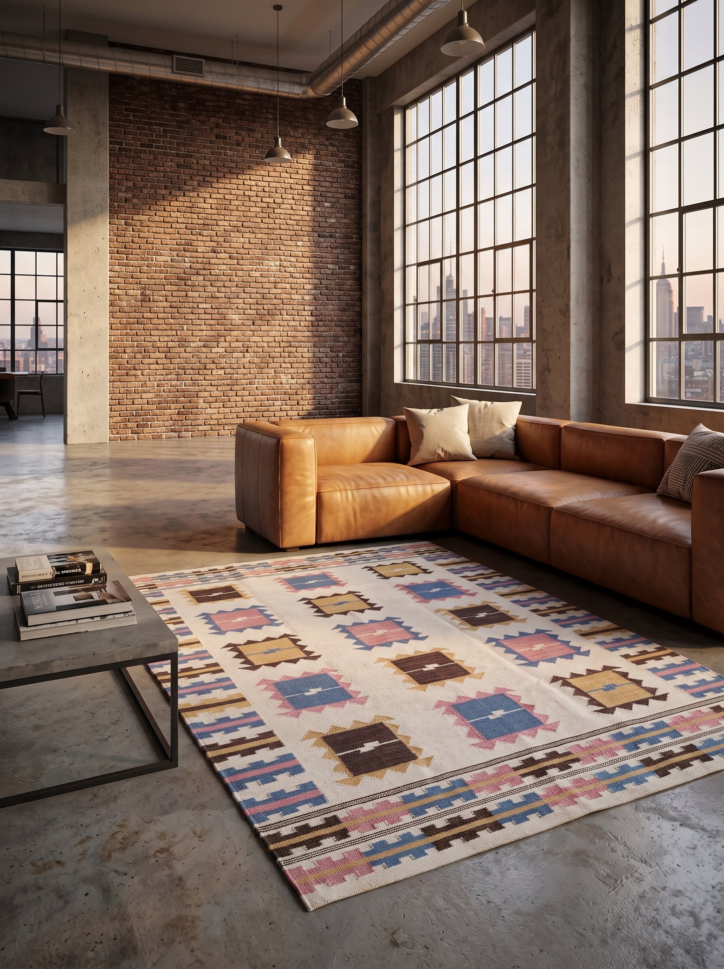 Nomadic Pastel Blocks Wool and Cotton Kilim Rug