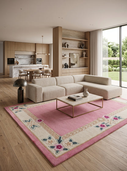 Pink Heritage Floral Handmade Wool Tufted Rug