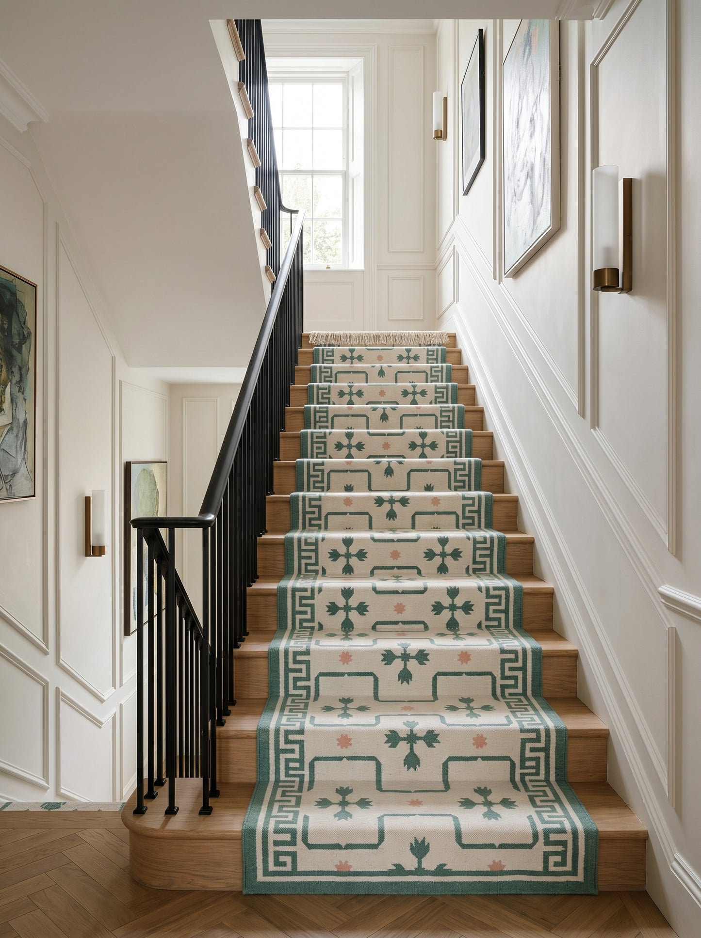 Emerald Tulip Lattice Geometric Interlocking Tile Pattern Flatweave Area Rug