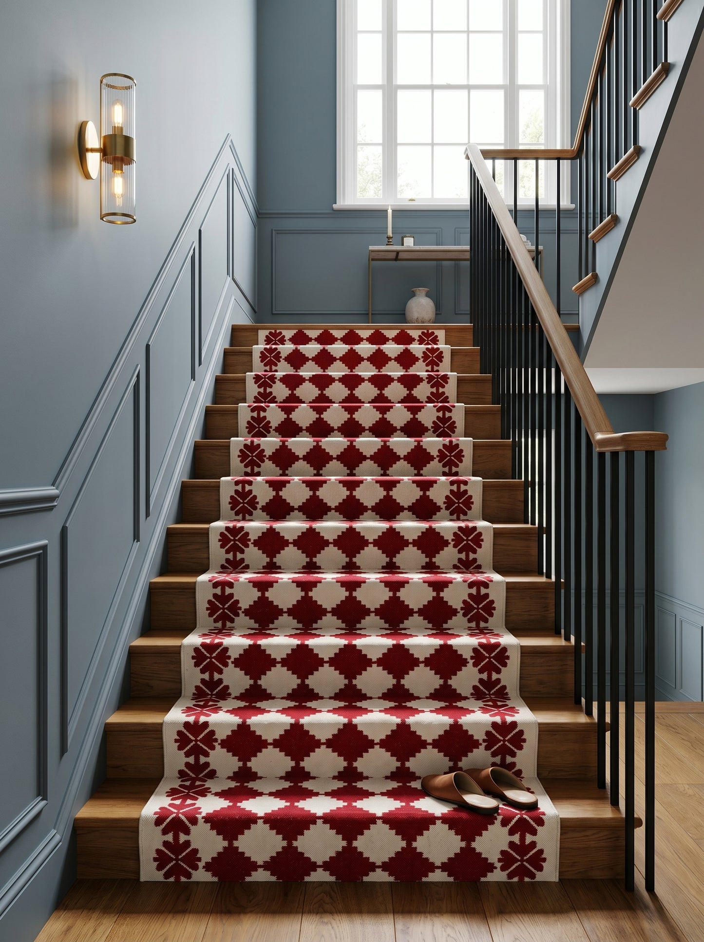 Traditional Ruby Red & Cream Wool Cotton Dhurrie Rug