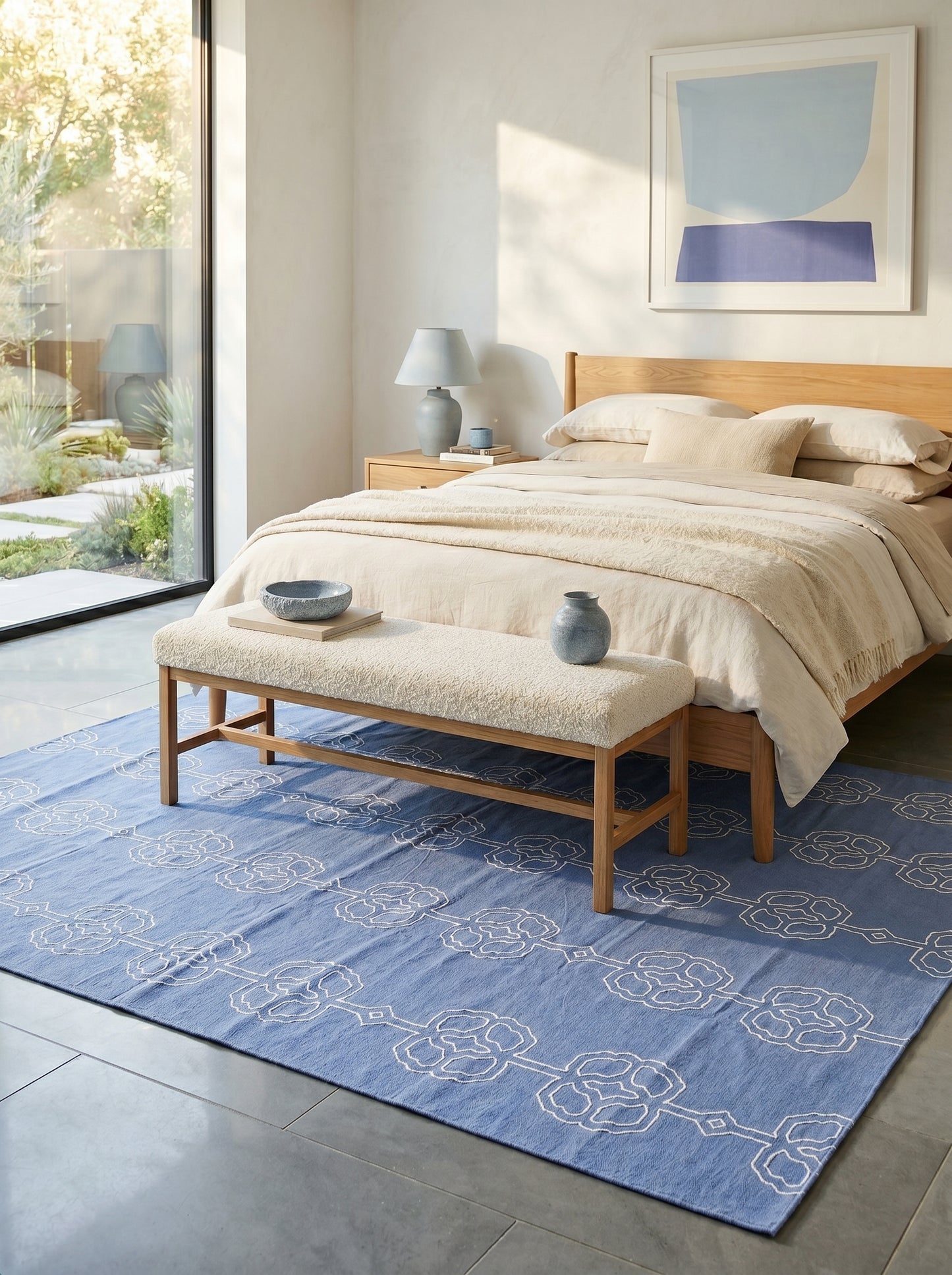 Modern Interlocking Cornflower Blue Geometric Area Rug