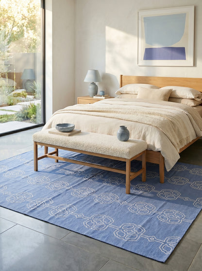 Modern Interlocking Cornflower Blue Geometric Area Rug