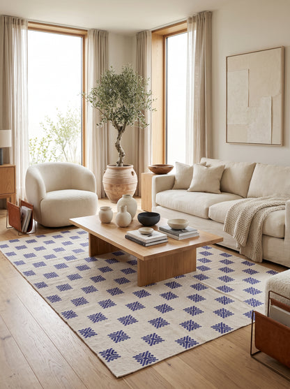 Violet Pixel Starburst Geometric Micro Motif Flatweave Area Rug