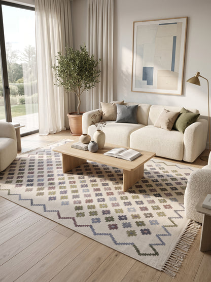 Pastel Chevron Blossom Handwoven Symmetrical Detailed Rug