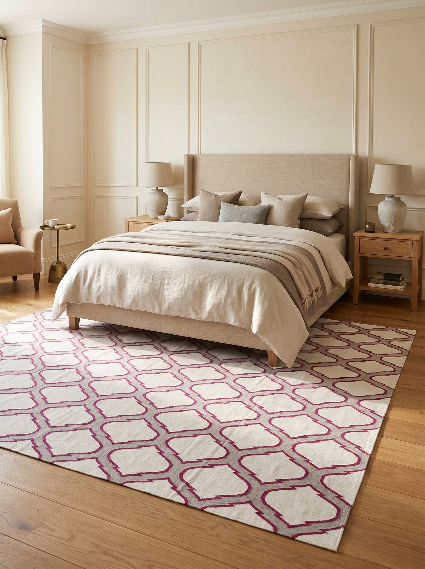 Magenta Quatrefoil Flatweave Rug, Handmade Cotton Area Rug