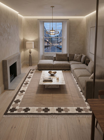 Taupe Brown Minimalist Area Rug, Espresso Geometric Cross Border Dhurrie