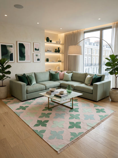 Muted Pink and Mint Green Flat Weave Rug Aesthetic Grandmillennial Home Decor Rug