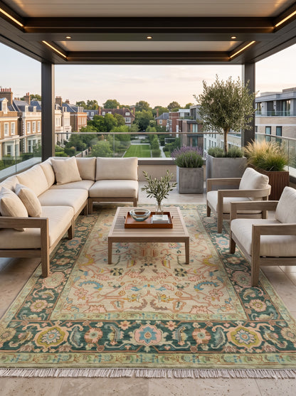Traditional Pastel Floral Anatolian Hand Knotted Oushak Rug