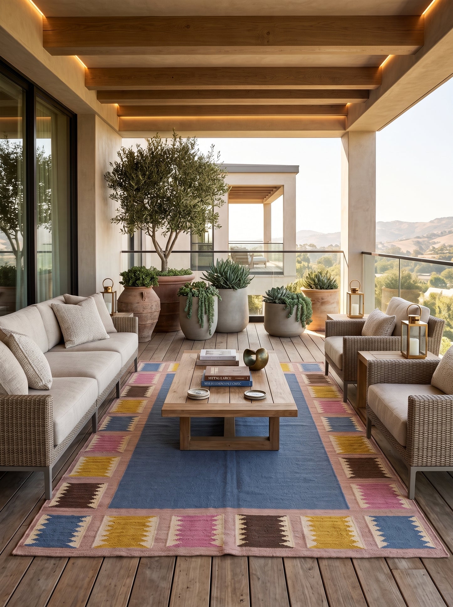 Slate & Sawtooth Geometric Border Wool Area Rug