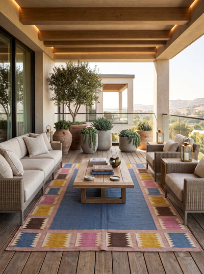 Slate & Sawtooth Geometric Border Wool Area Rug