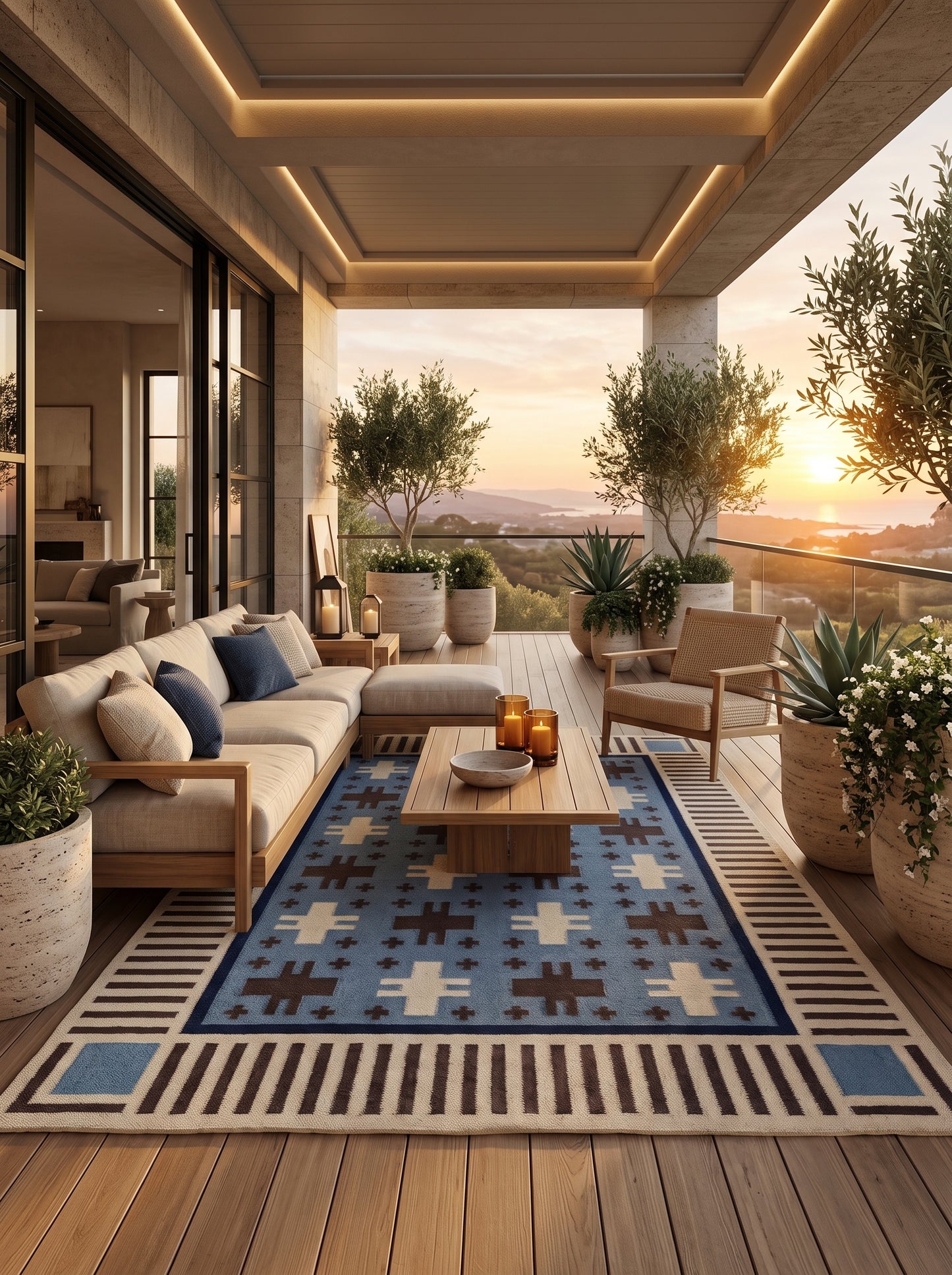 Southwestern Wool Cotton Flatweave Rug