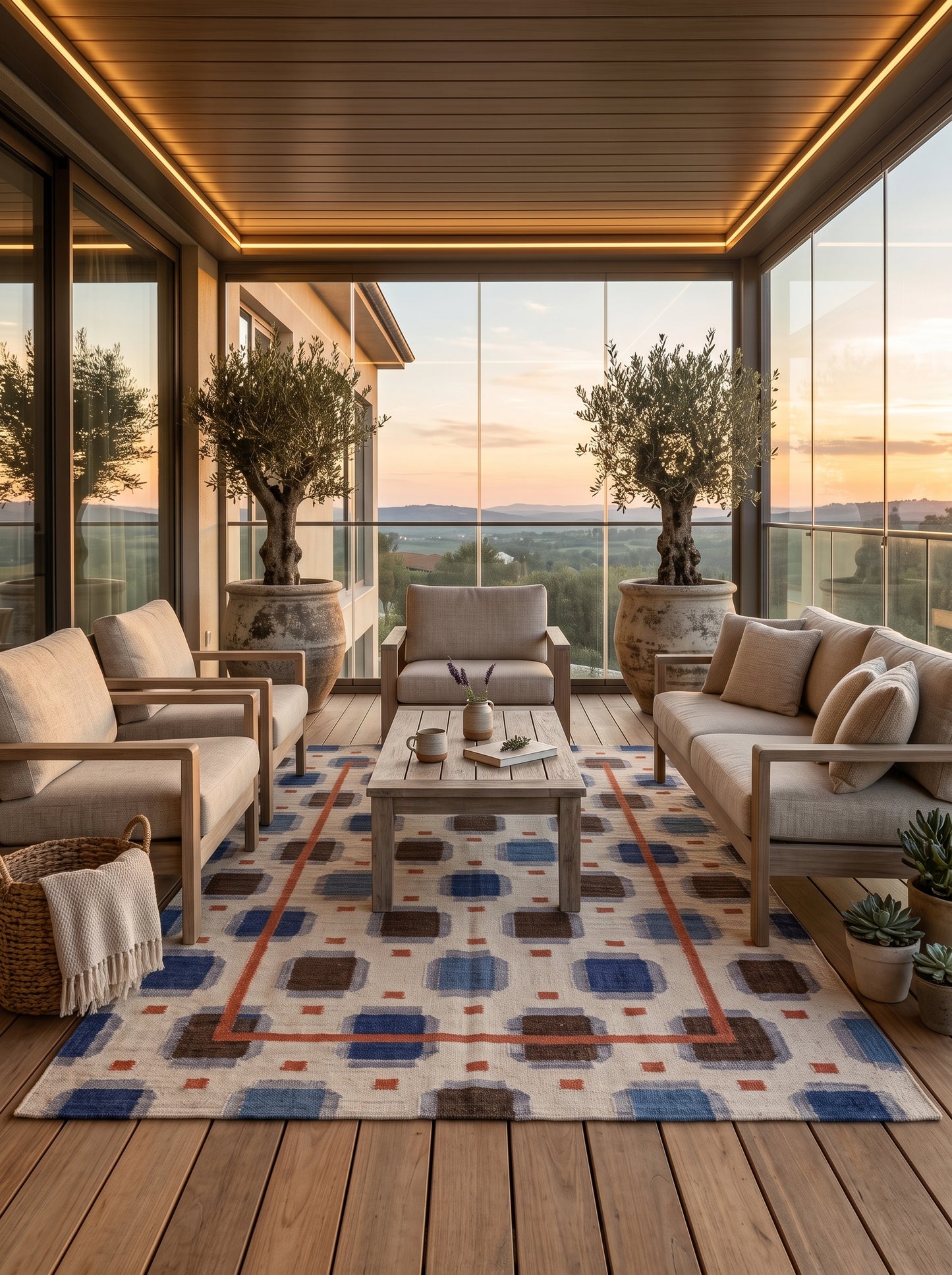 Rust Frame Pixel Handwoven Symmetrical Rug