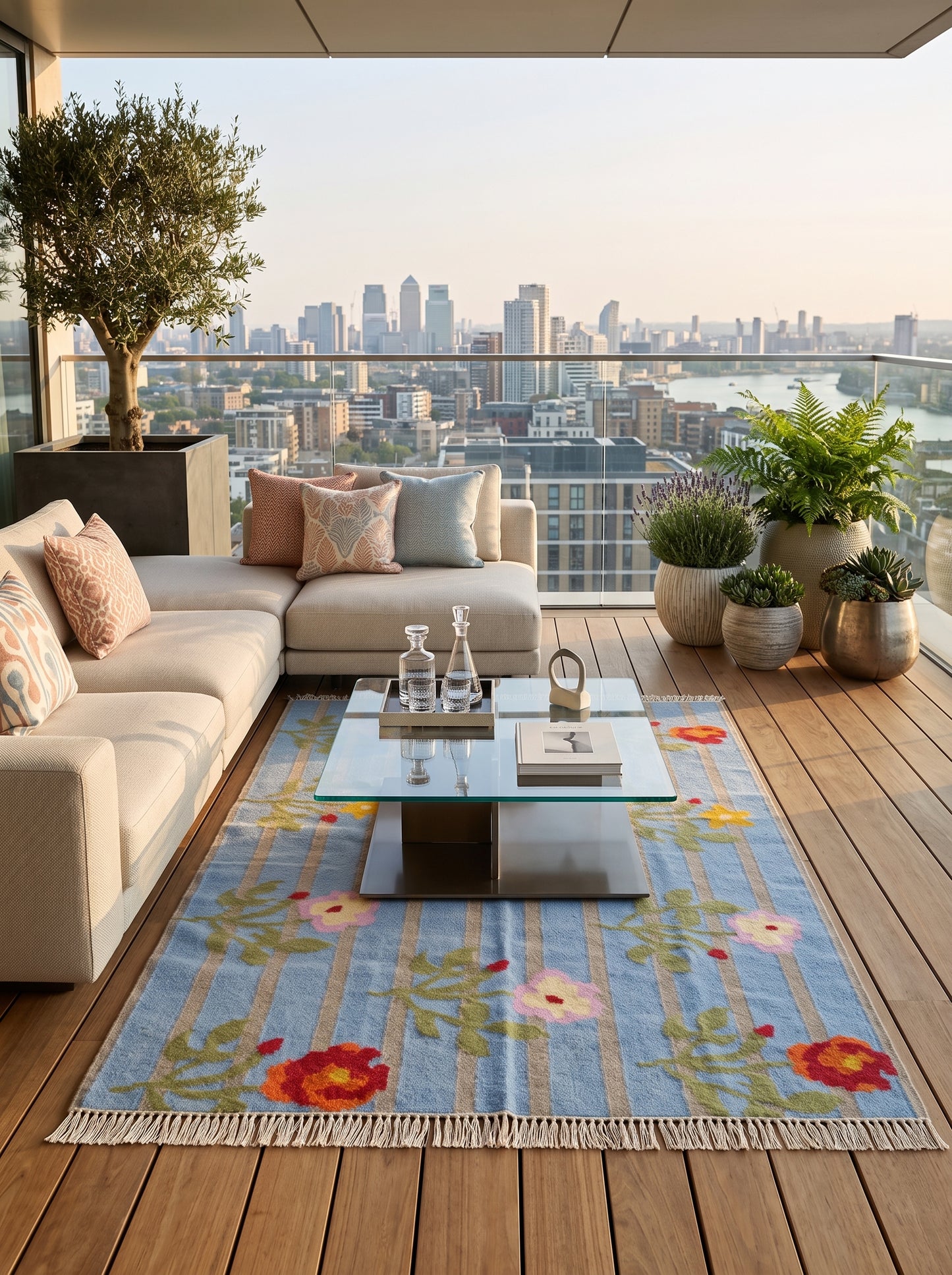 Wildflower Horizon Aesthetic Striped Cottagecore Dhurrie rug