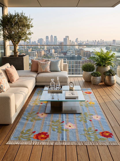 Wildflower Horizon Aesthetic Striped Cottagecore Dhurrie rug