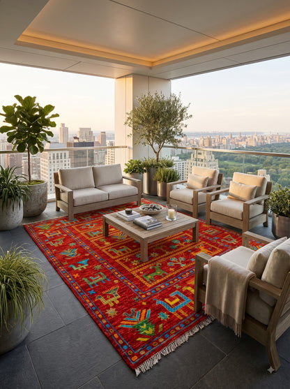 Crimson Tribal Harvest Hand Knotted Tribal Gabbeh Rug