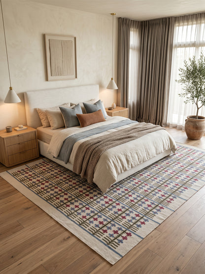 Traditional Block Motif Vintage Cross Motif Flatweave Area Rug