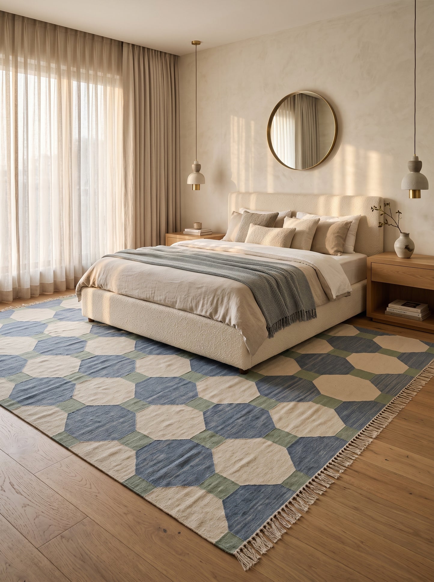 Modern Hexagon Geometric Wool Cotton Rug