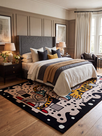 Hand-Tufted Wool Leopard Rug, Maximalist Animal Art Carpet
