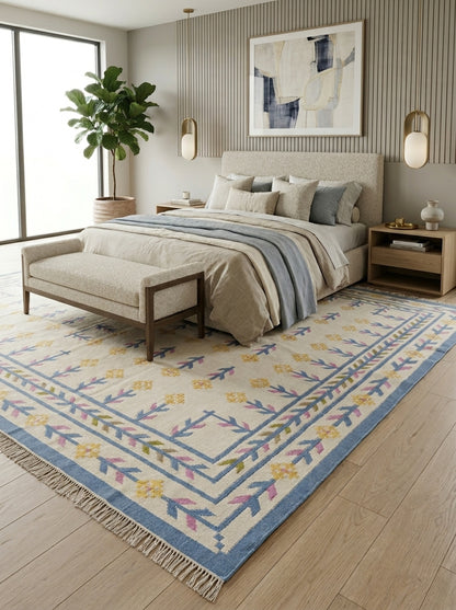 Nordic Primrose Meadow Handwoven Scandinavian Folk Art Kilim Rug