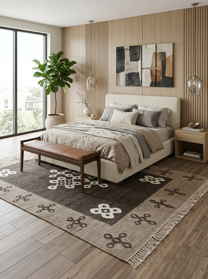 Geometric Endless Knot Medallion Flatweave Area Rug