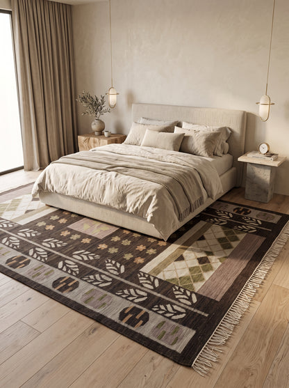 Earth Tone Geometric and Tribal Motif Area Rug