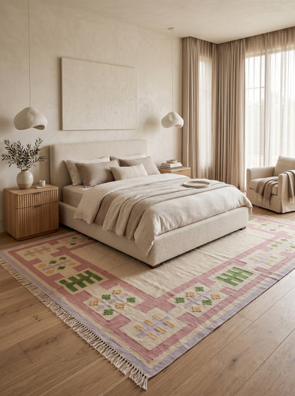 Pastel Geometric Border Wool Rug