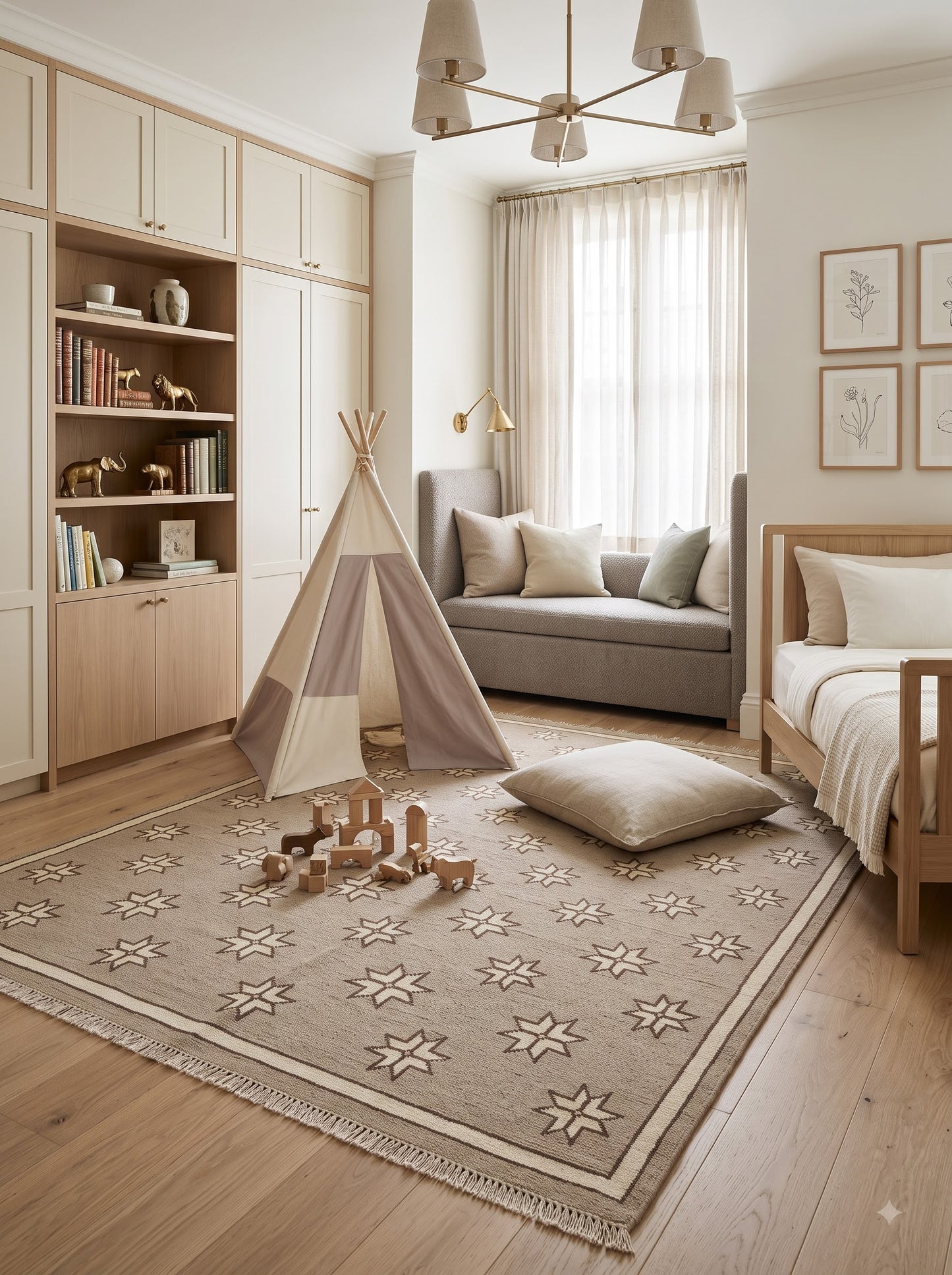 Minimalist Camel & Cream Starburst Pattern Carpet