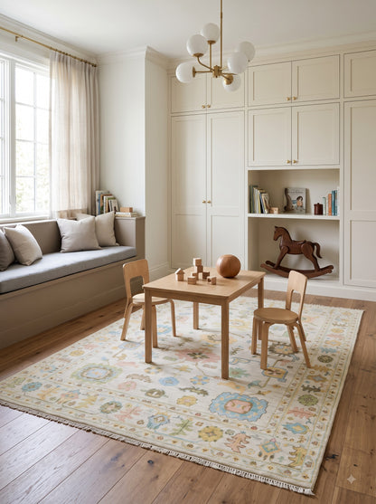Ivory Pastel Bloom Traditional Floral Style Carpet