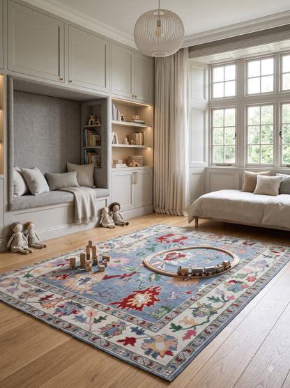 Hand Knotted Oushak Denim Blue & Cream Wool carpet
