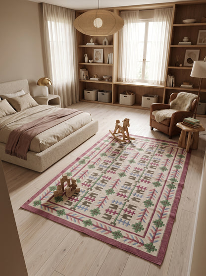 Mauve Meadow Traditional Indian Area Rug for Living Room