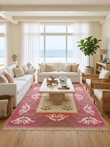 Rose Garden Medallion Abstract Pixelated Floral Pattern Flatweave rug