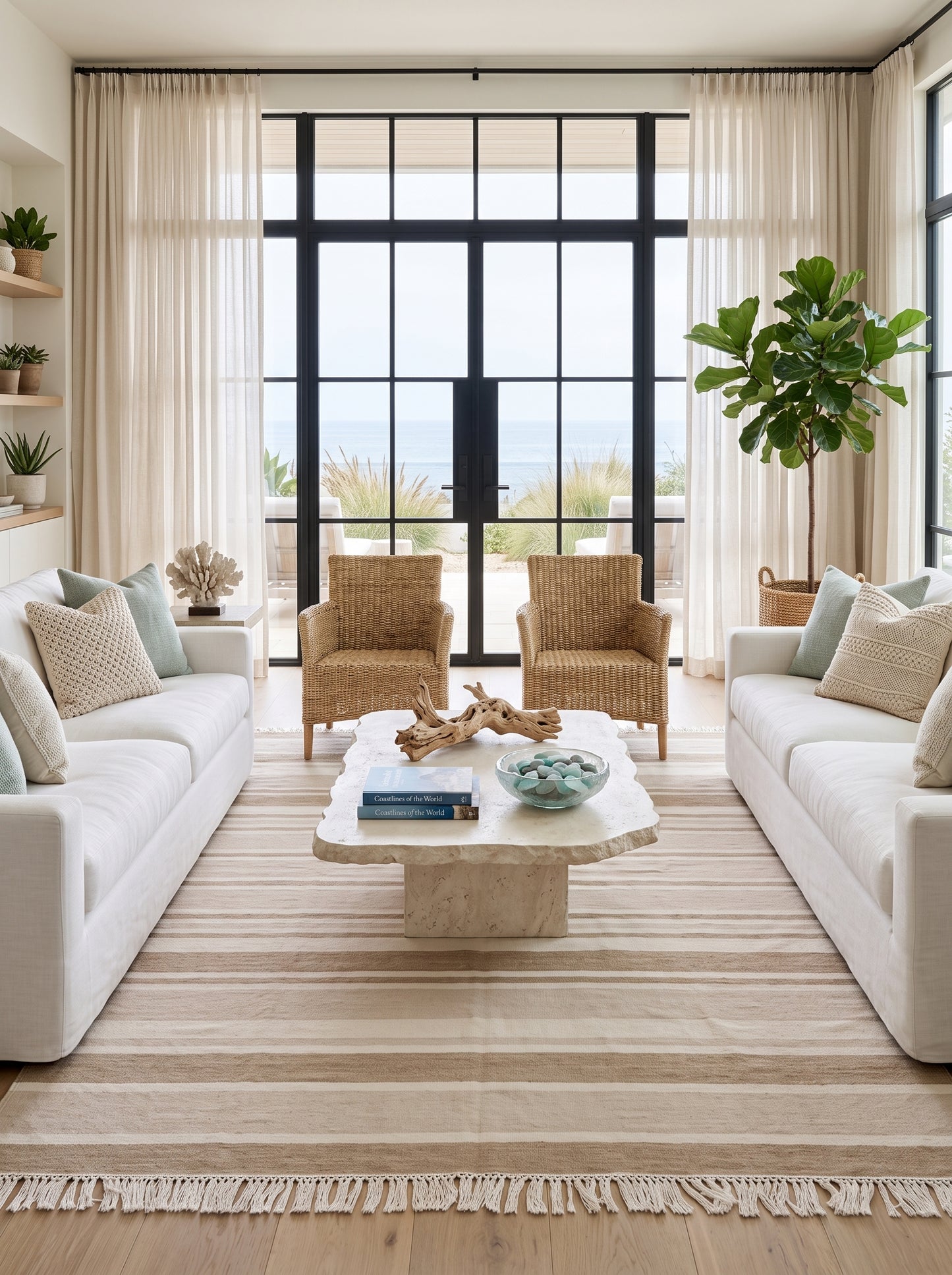 Camel Horizon Stripe Handwoven Japandi Scandinavian Kilim rug