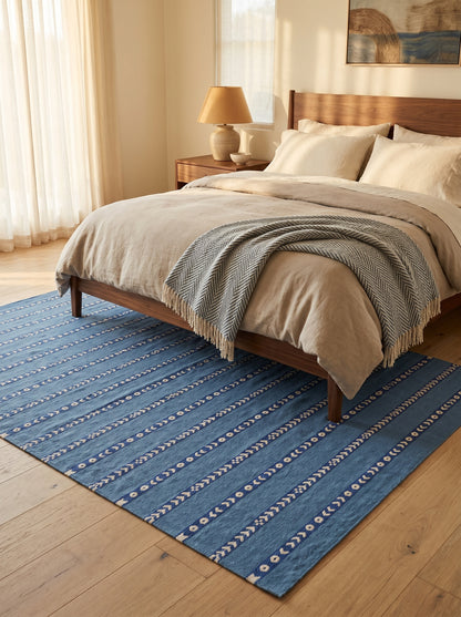 Bright Blue Vertical Stripe Cotton Flatweave Rug